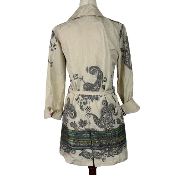 Uli Schneider Jacket Women US 8 Beige Paisley Rainbow Trench Coat Boho - Picture 12 of 12